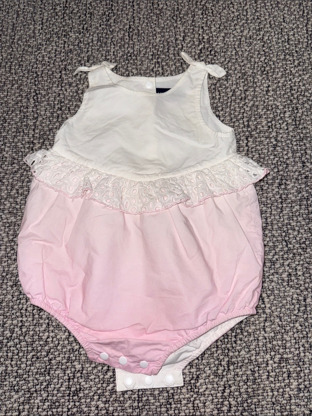 Andy & Evan White and Light Pink Eyelet Ruffle Bubble One-Piece
